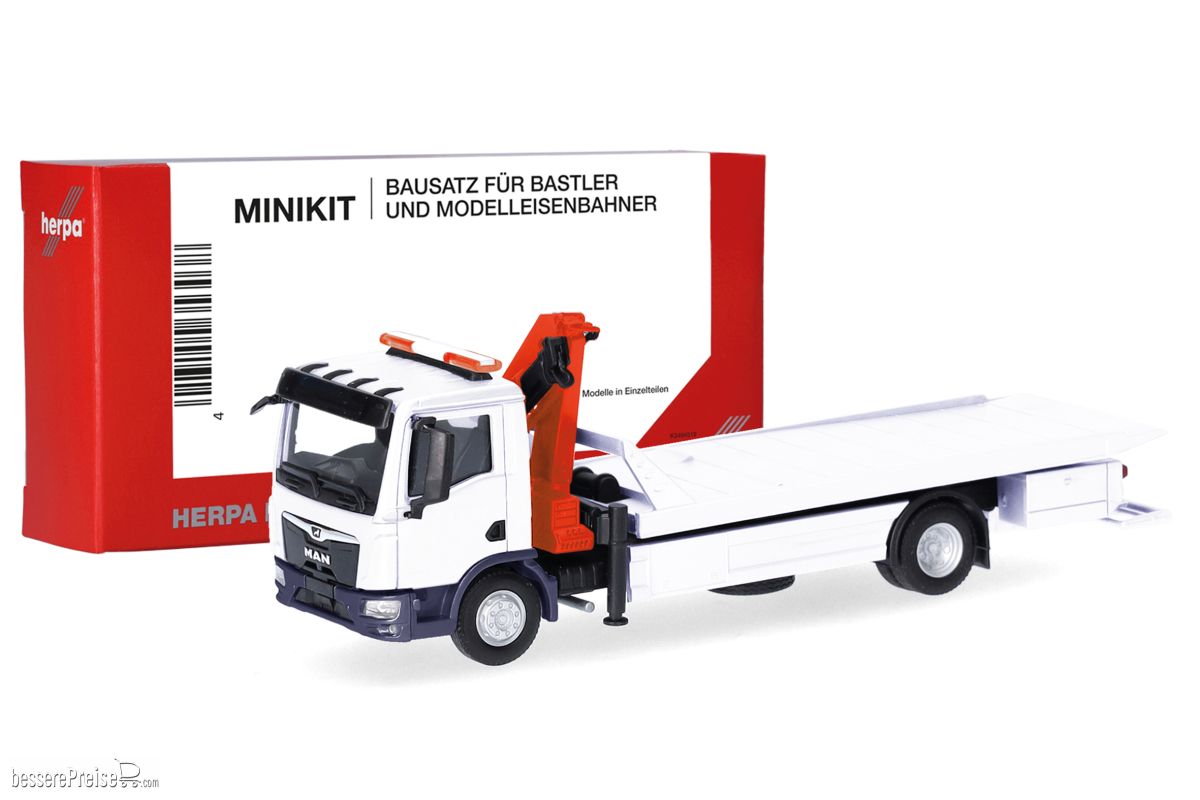 Herpa 014052 - Herpa MiniKit: MAN TGM Plateau-Abschlepp-LKW mit Kran (1 Stück)