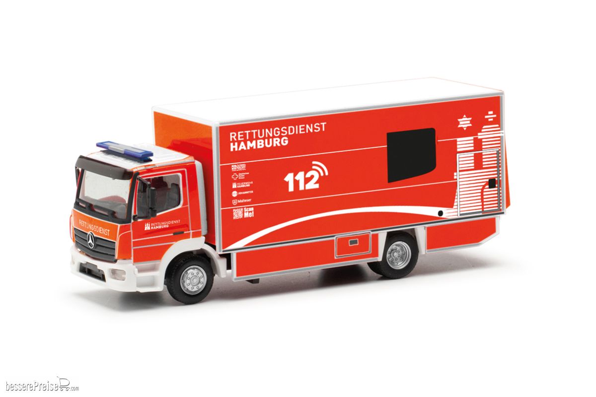 Herpa 091473 - Mercedes-Benz Atego 2013 S-KTW mit Ladebordwand ´Feuerwehr Hamburg ´