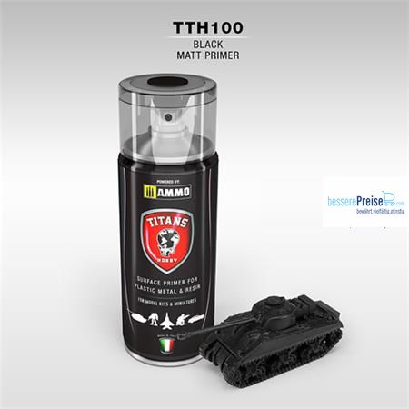 TITANS HOBBY TTH100 - BLACK MATT PRIMER Spray for Plastic, Metal & Resin