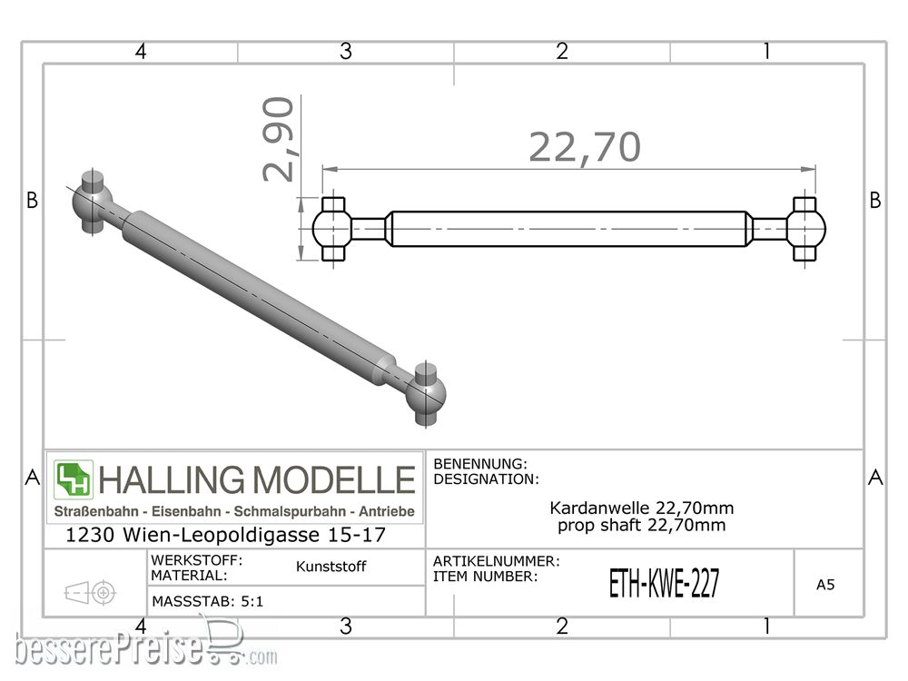Halling ETH-KWE-227 - Kardanwelle 22,7mm