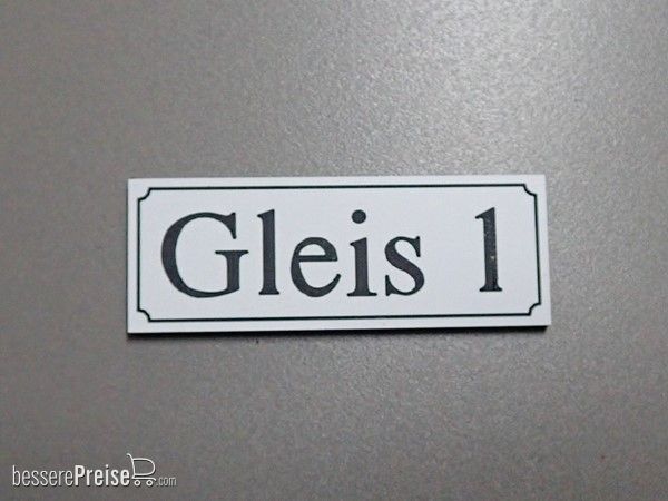 Heyn 11213,1 - Gleisschild alte Schrift Gleis 1 44 x 16 mm, 2-Schicht-Kunststoff