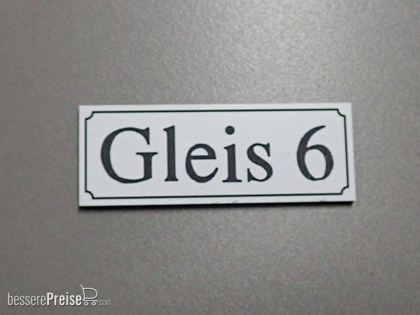 Heyn 11213,6 - Gleisschild alte Schrift Gleis 6 44 x 16 mm, 2-Schicht-Kunststoff