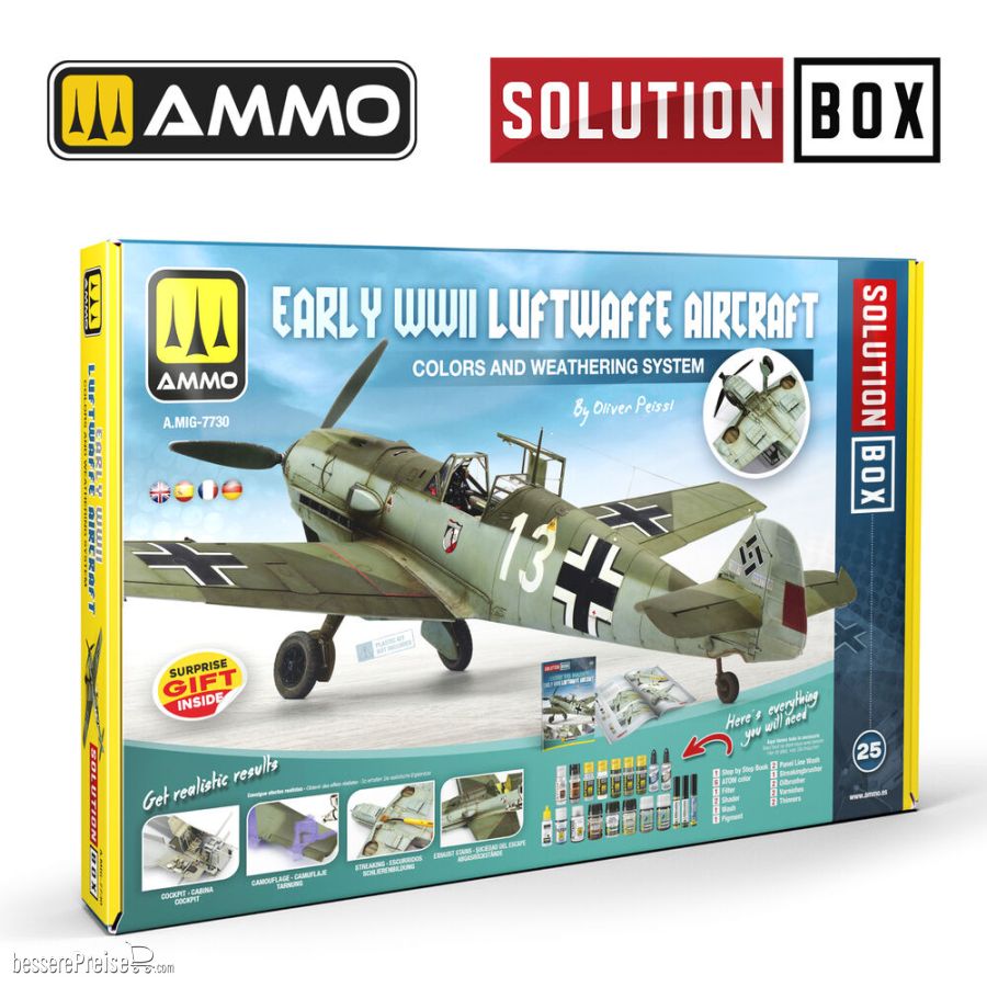 AMMO by MIG Jimenez A,MIG-7730 - SOLUTION BOX 25 - Early WWII Luftwaffe Aircraft - Colors and Weathering System