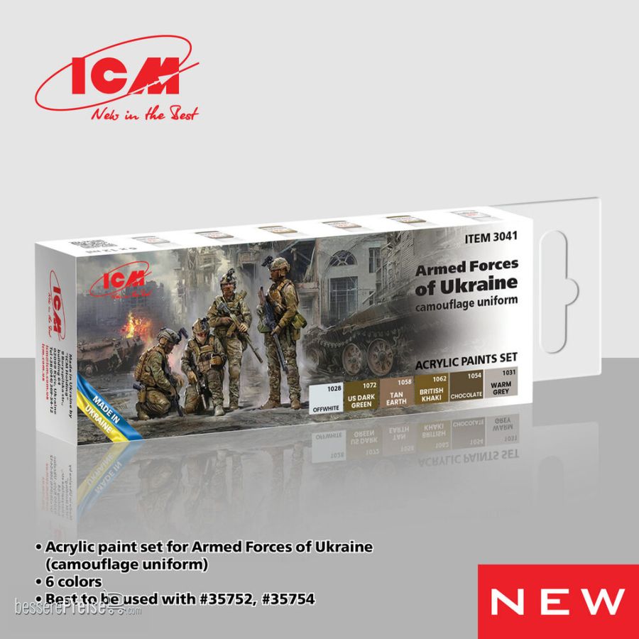 ICM 3041 - Acrylic paint set for Armed Forces of Ukraine (camouflage uniform) 6 ? 12 ml