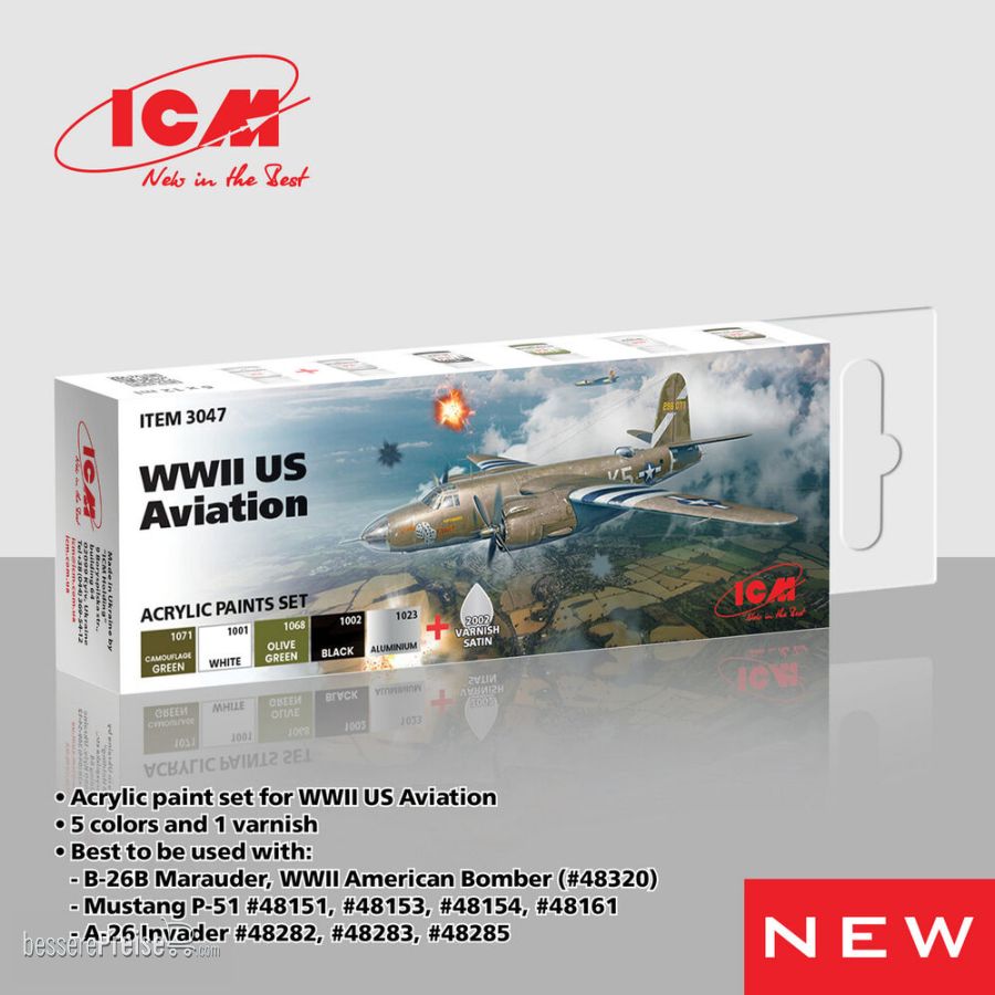 ICM 3047 - Acrylic paint set for WWII US Aviation 6 ? 12 ml