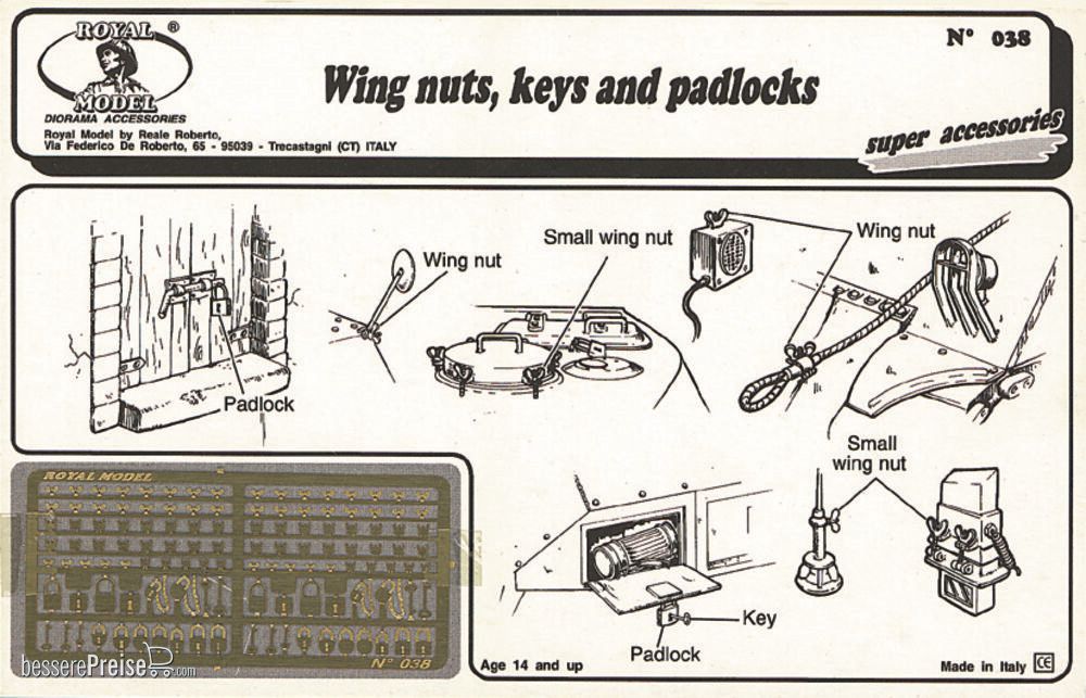 Royal Model RM038 - Wing nuts, keys and padlock