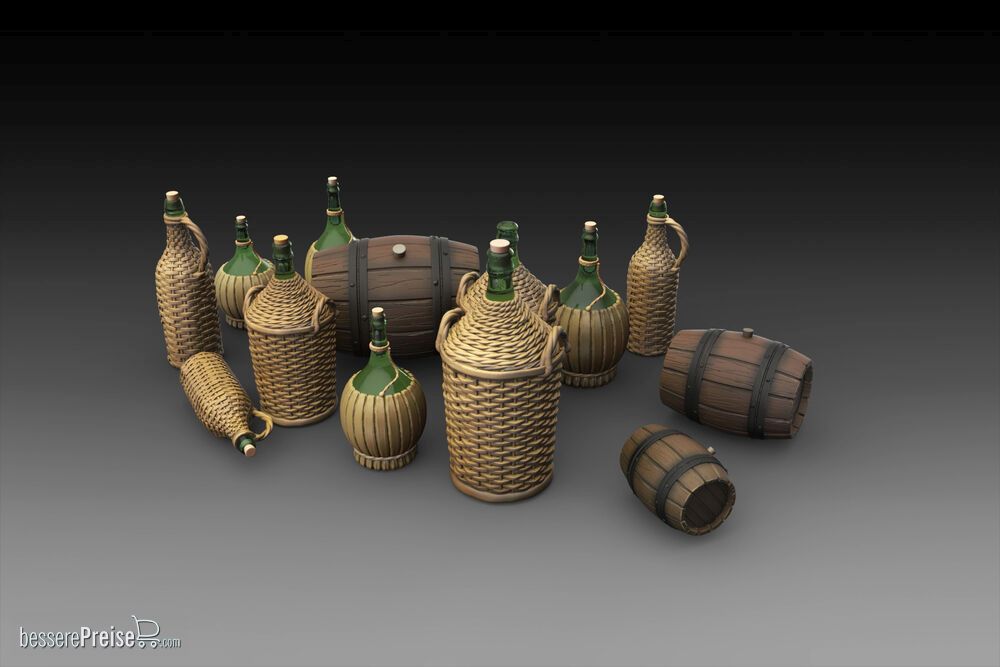 Royal Model RM786 - Wicker Bottles Demijohn Glass and small barrels