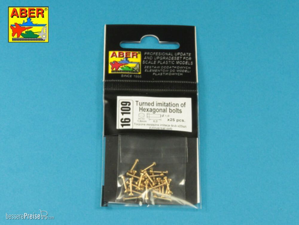 Aber Models 16109 - Turned imitation of Hexagonal bolts 1,6 x 6,0 mm x 25 pcs.