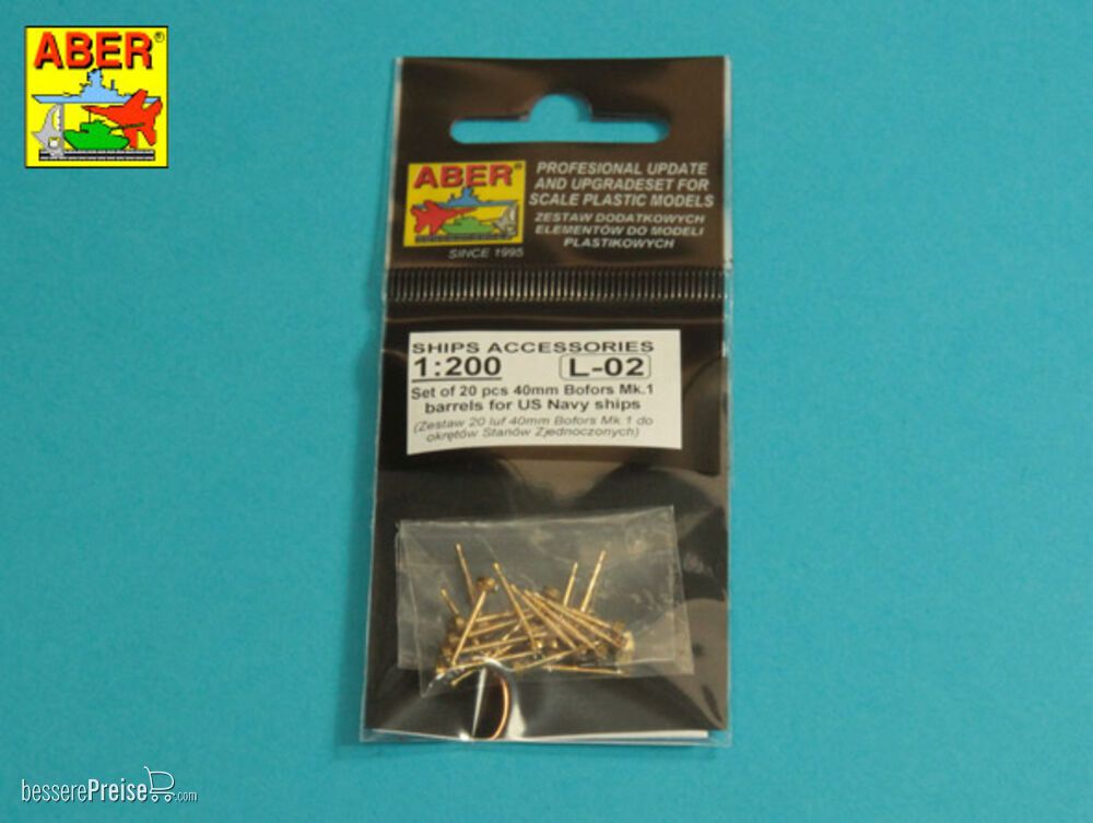 Aber Models RE-200 L02 - Set of 20 pcs 40 mm Bofors Mk.1 barrels for US Navy ships