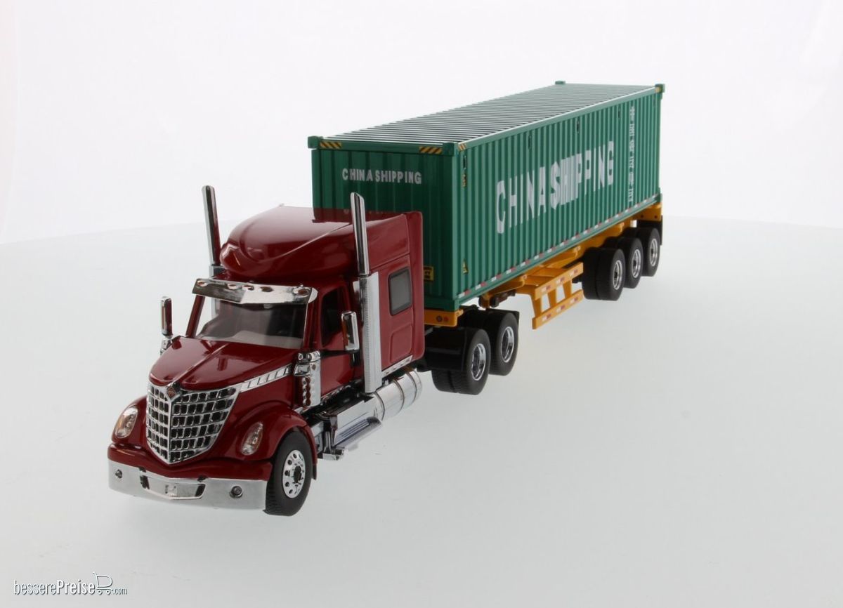 Diecast Masters 71045 - International Lonestar Day Cab w. 40Ft Container Zugmaschine rot + Auflieger in gelb mit China Shipping Container