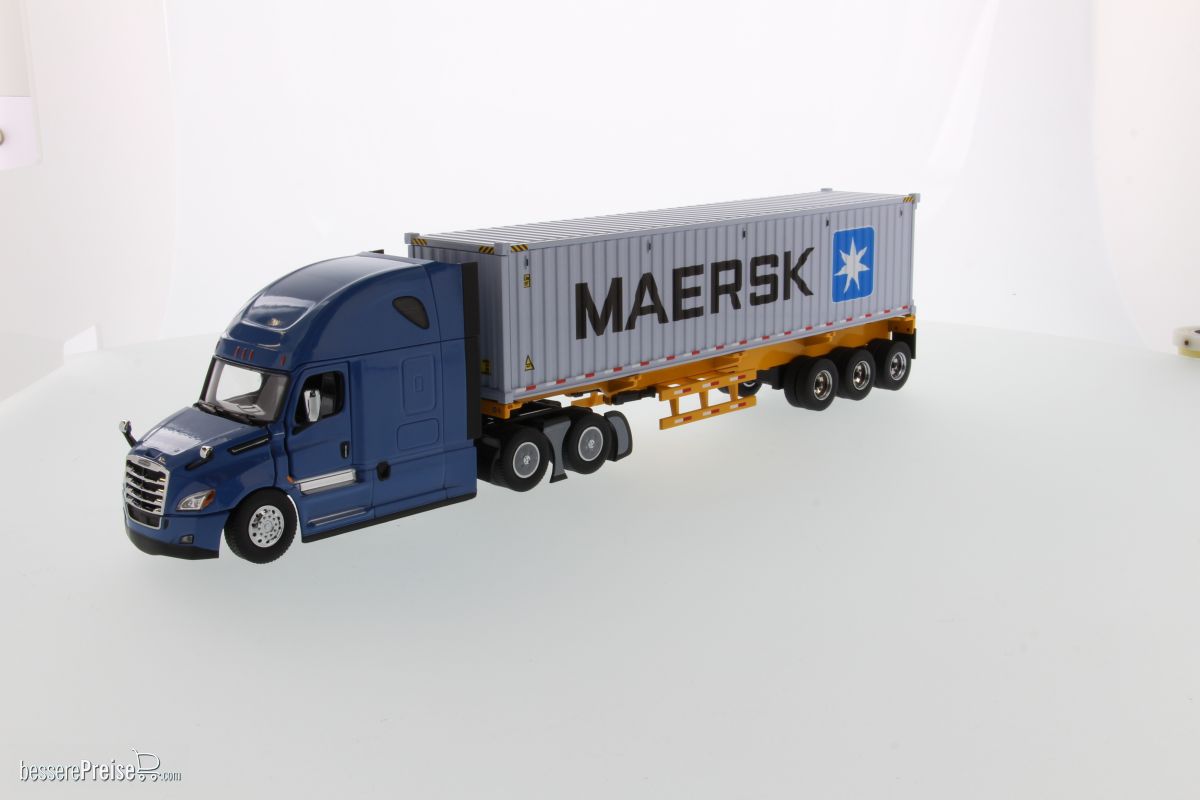 Diecast Masters 71048 - Freightliner Cascadia w. 40´ Container Zugmaschine + Auflieger - Blau mit gelber Auflieger + Maersk Container 40Ft