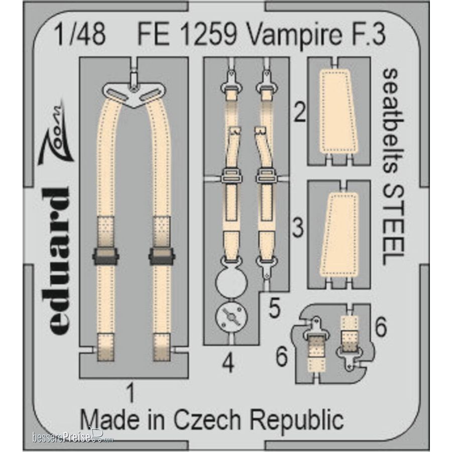 Eduard Accessories FE1259 - Vampire F.3 seatbelts STEEL for AIRFIX