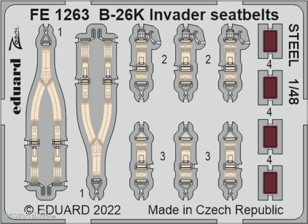 Eduard Accessories FE1263 - B-26K Invader seatbelts STEEL for ICM