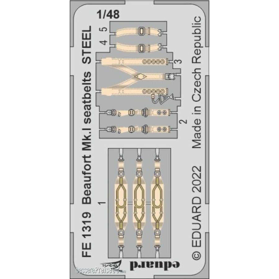 Eduard Accessories FE1319 - Beaufort Mk.I seatbelts STEEL for ICM