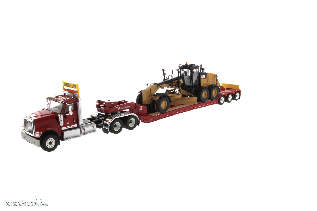 Diecast Masters 85598 - Caterpillar International HX520 Tractor red + XL120 Trailer + Cat 12M3 Zugmaschine + Auflieger - Rot