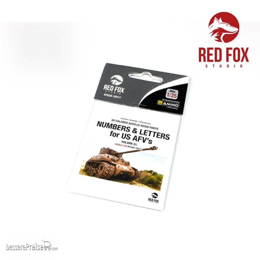 Red Fox Studio RFSQS-35017 - 3D Resin Foundry Numeral & Letters for US AFVs vol.01