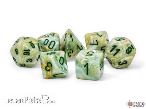 Chessex CHX22409 - Marble Mega-hedral™ Green/dark green 7-Die Set