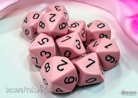 Chessex CHX25264 - Opaque Pastel Pink/black Set of Ten d10s