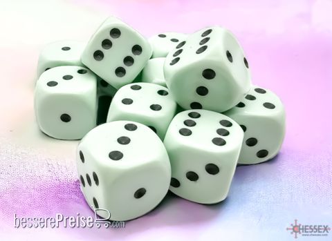 Chessex CHX25665 - Opaque 16mm d6 Pastel Green/black Dice Block™ (12 dice)