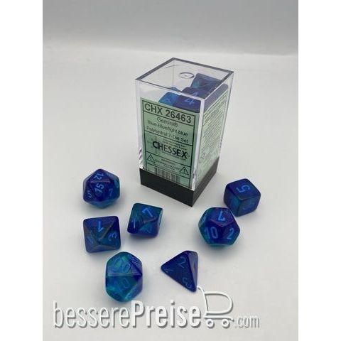 Chessex CHX26463 - Gemini® Polyhedral Blue-Blue/light blue Luminary™ 7-Die Set