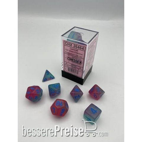 Chessex CHX26464 - Gemini® Polyhedral Gel Green-Pink/blue Luminary™ 7-Die Set