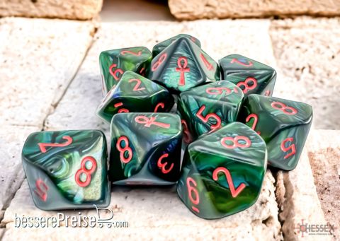 Chessex CHX29025 - Scarab® Jade/red Ankh D10 Dice Block™ (10) Green/red numbers