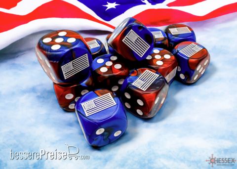 Chessex CHX29065 - WW2 dice United States Gemini Blue-Red/white 16mm d6 Dice Block™