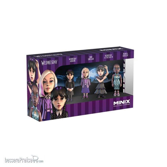 Minix MIND0098 - Minix Collectible Figurines: WEDNESDAY - 4PACK 7cm (Wednesday w/Thing, Enid, Bianca, Wednesday Dance)