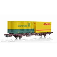 NMJ 1000203 - NMJ Topline 507.121 Lgns 42 76 443 2062-9 Containertragwagen der CargoNet mit 2 x 23 Fuss Tollpost-Globe und DHL Containern, H0