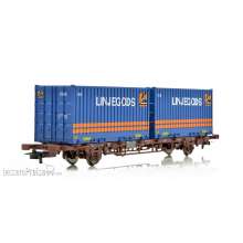 NMJ 1000208 - NMJ Topline 507.118 Lgns 42 76 443 2413-4 Containertragwagen der CargoNet mit 2x blauen 23 Fuss Linjegods Containern, H0