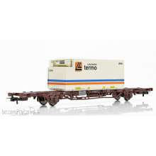 NMJ 1000498 - NMJ Topline 507.103 Lgns 42 76 443 2142-9 Containertragwagen der CargoNet mit 1 stück 25 fuss Linjegods Thermo Container, H0