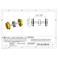 Halling ETH-ALH-080-H0 - Antriebsachse für ALX-Antrieb H0, mit 8mm Haftreifen