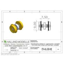 Halling ETH-AXL-090-H0E - Antriebsachse H0e, 9mm Vollrad und Lager