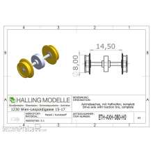 Halling ETH-AXH-080-H0 - Antriebsachse H0, mit 8mm Haftreifen