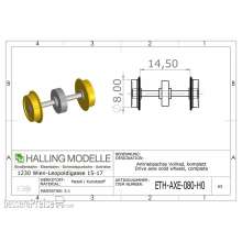 Halling ETH-AXE-080-H0 - Antriebsachse H0, 8mm Vollrad