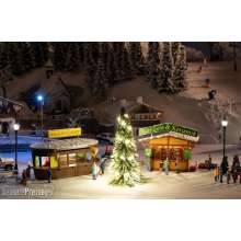 Faller 134002 - 2 Weihnachtsmarktbuden mit beleuchtetem Weihnachtsbaum