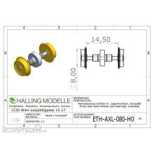 Halling ETH-AXL-080-H0 - Antriebsachse H0, 8mm Vollrad und Lager