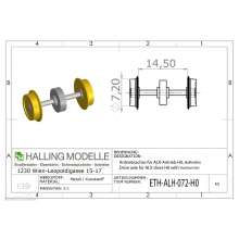 Halling ETH-ALH-072-H0 - Antriebsachse für ALX-Antrieb H0, 7,2mm Haftreifen