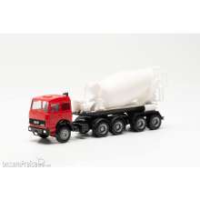 Herpa 315630 - Iveco Unic Betonmischer-Sattelzug, rot/weiß