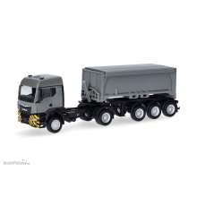 Herpa 318341 - MAN TGS TM (Bau und Allrad) Abraumcontainer-Sattelzug, grau/gelb