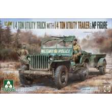 Takom TAK2126 - U.S. Army 1/4 ton utility truck w.1/4 t utility trailer&MP fig in 1:35