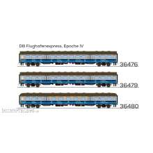 ESU 36476 - n-Wagen, H0, Bnrz 728, 50 80 22-34 548-4, 2. Kl, DB Ep. IV, silber, Pfauenauge, blaue Streifen Flughafen-Express, DC