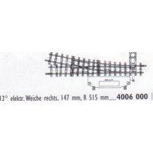 Bemo 4006000 - 12° elektr. Weiche rechts, 147mm, R 517