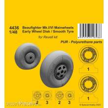 CMK 129-4436 - 1:48 Beufighter Mk.I/VI Mainwheels - Early Wheel Hub / Smooth Tyre