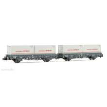 Arnold HN6421 - RENFE, 2-tlg. Set Flachwagen, Grau, mit 2 Containern Central Lechera Asturiana