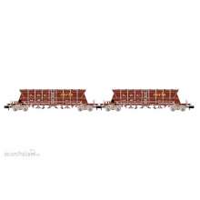 Arnold HN6671 - RENFE, 2-tlg. Set vierachsiger Selbstentladewagender Bauart Faoos SALTRA/CARFE, Braun, mit kohle