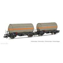 Arnold HN6525 - SNCF, 2-tlg. Set 2-achs. Gaskesselwagen, Grau mit Orangen Streifen