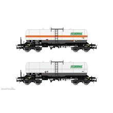 Rivarossi HR6513 - FS, 2-tlg. Set 4-achs. Kesselwagen Zags/Zas, Weiß,mit und ohne orangefarbigem Streifen, Sogetank