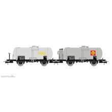 Rivarossi HR6518 - FS, 2-tlg. Set 2-achs. Kesselwagen Mop, 27 m3 Kessel, silberer, SHELL