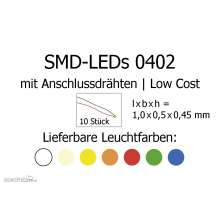 Tams Elektronik 81-50060-10 - SMD-LEDs Bauform 0402 mit angelöteten Drähten, Low Cost, kaltweiß